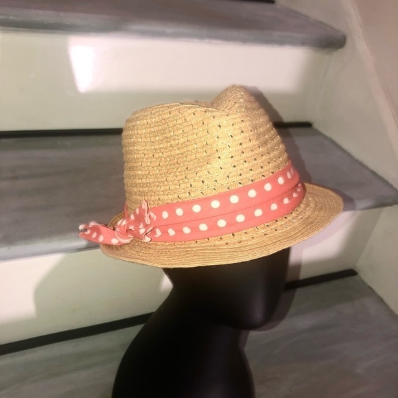 Trilby hats straw with pink & white polka dot ribbon and brown hat main image 10
